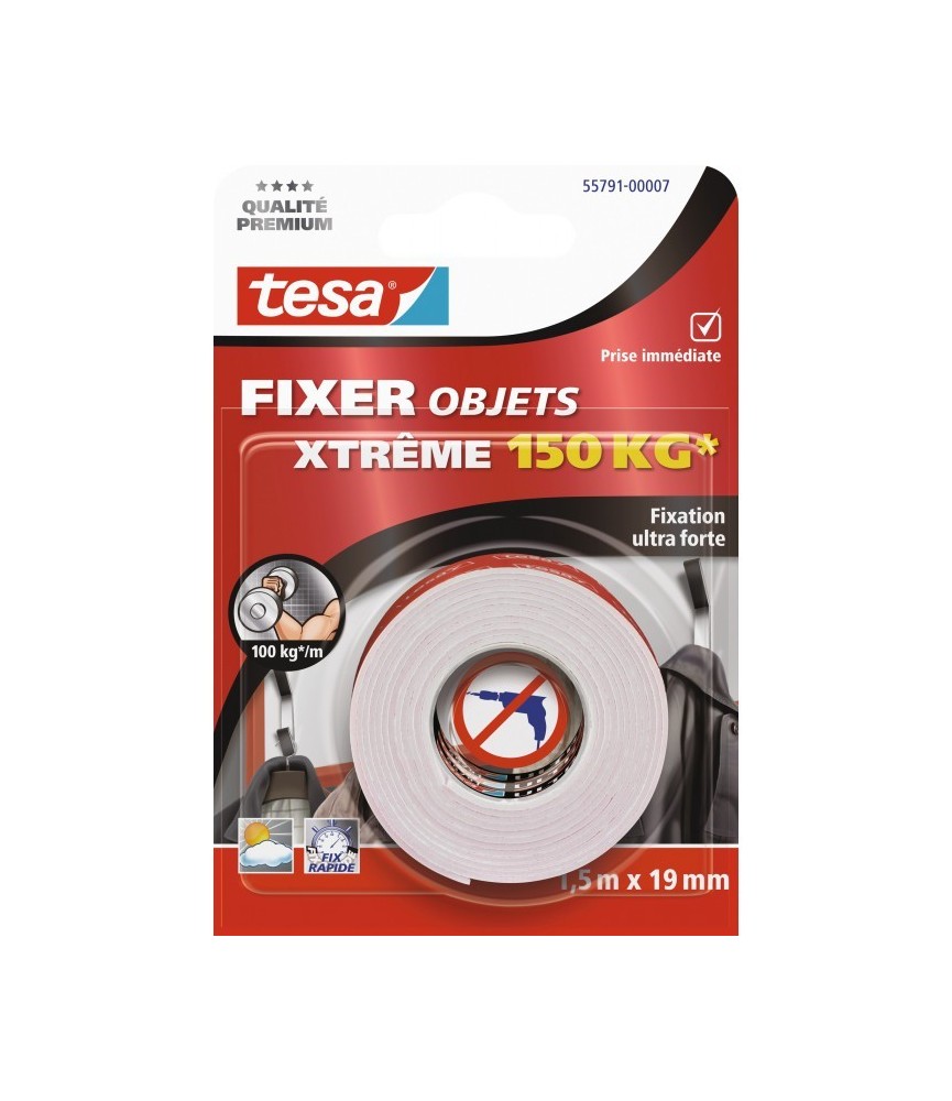 Ruban adhésif Fixer objets double face Xtrême Tesa - Largeur 19 mm - Longueur 1,5 m