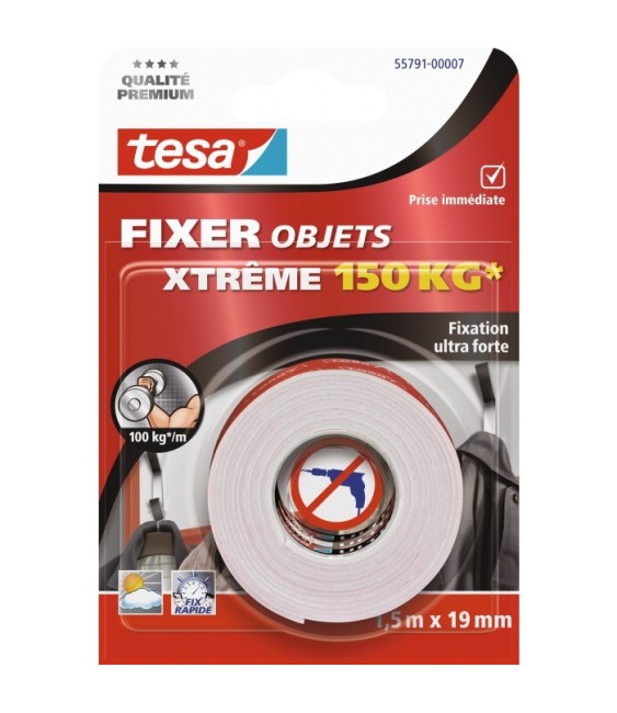 Ruban adhésif Fixer objets double face Xtrême Tesa - Largeur 19 mm - Longueur 1,5 m