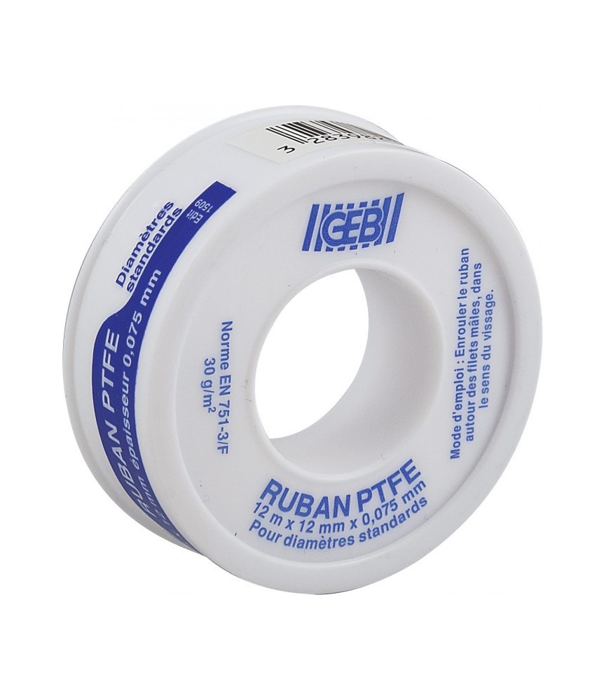 Ruban d'étanchéité P.T.F.E - Téflon - 12 m x 12 mm - GEB Ruban d'étanchéité P.T.F.E - Téflon - 12 m x 12 mm - GEB