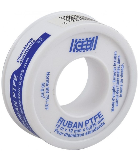 Ruban d'étanchéité P.T.F.E - Téflon - 12 m x 12 mm - GEB