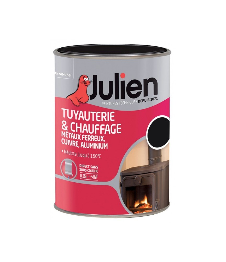 Peinture Tuyauterie et chauffage - Noir Brillant - 250 ml - JULIEN Peinture Tuyauterie et chauffage - Noir Brillant - 250 ml - JULIEN