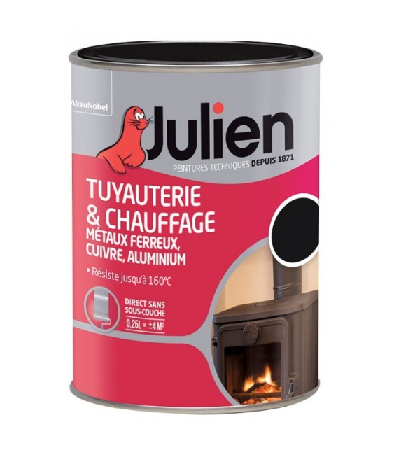 Peinture Tuyauterie et chauffage - Noir Brillant - 250 ml - JULIEN
