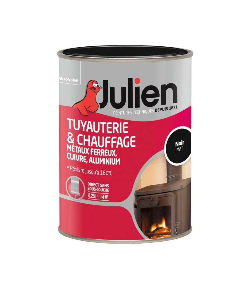 Peinture Tuyauterie et chauffage - Noir Mat - 250 ml - JULIEN Peinture Tuyauterie et chauffage - Noir Mat - 250 ml - JULIEN