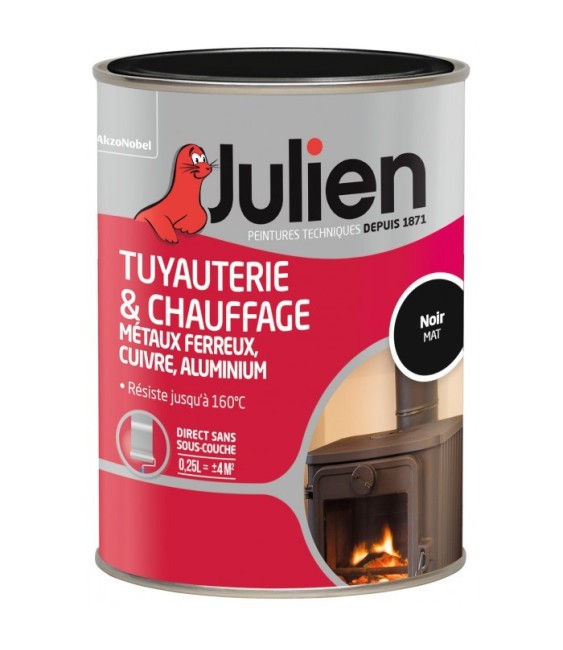 Peinture Tuyauterie et chauffage - Noir Mat - 250 ml - JULIEN