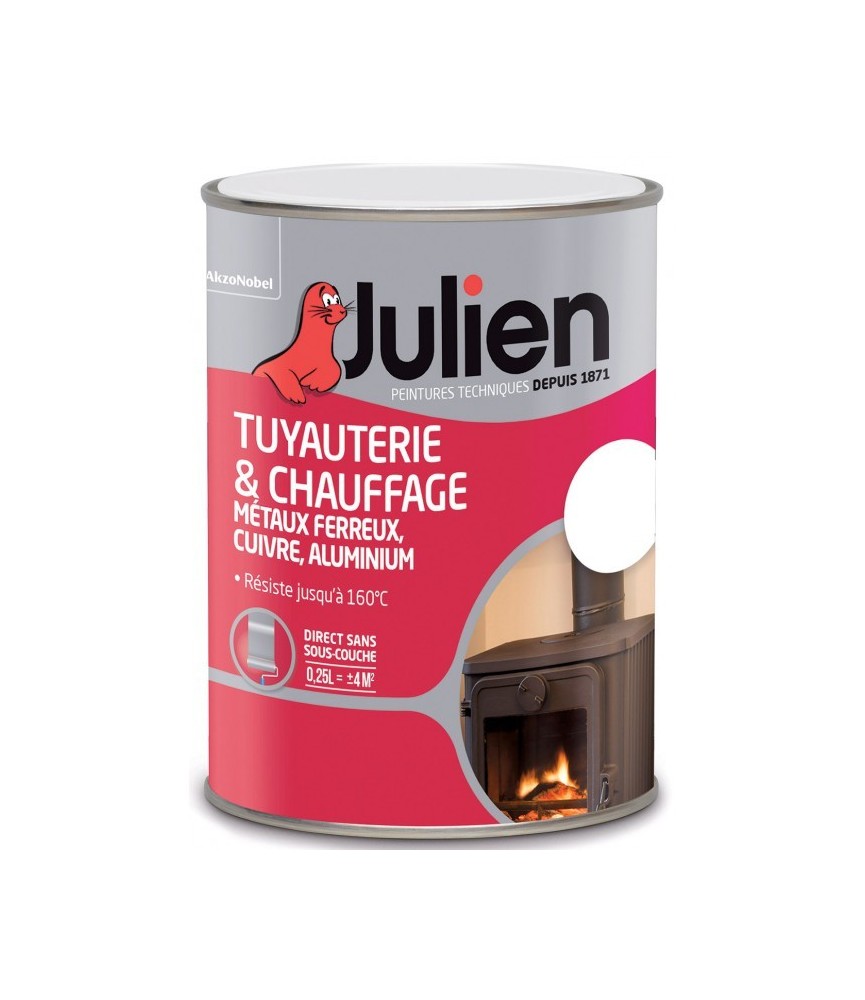 Peinture Tuyauterie et chauffage - Blanc Brillant - 250 ml - JULIEN Peinture Tuyauterie et chauffage - Blanc Brillant - 250 ml - JULIEN