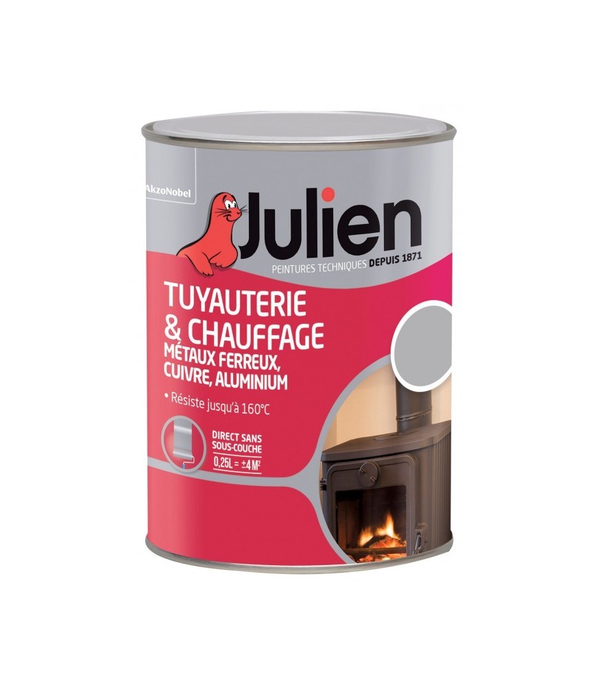 Peinture Tuyauterie et chauffage - Aluminium satiné - 250 ml - JULIEN