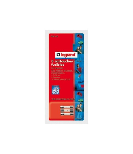 Cartouche fusible cylindrique - 5 x 20 mm - 2.5 A - Lot de 3 - LEGRAND