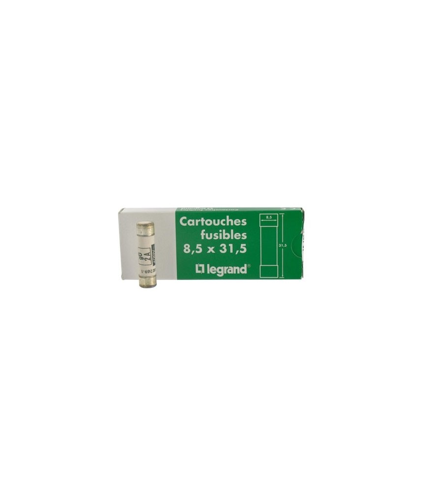 Cartouches industrielles cylindriques - 8.5 x 31.5 mm - 2 A - Sans voyant - Boîte de 10 - LEGRAND Cartouches industrielles cylindriques - 8.5 x 31.5 mm - 2 A - Sans voyant - Boîte de 10 - LEGRAND