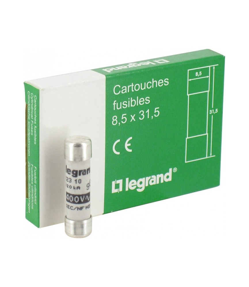 Cartouches industrielles cylindriques - 8.5 x 31.5 mm - 10 A - Sans voyant - Boîte de 10 - LEGRAND Cartouches industrielles cylindriques - 8.5 x 31.5 mm - 10 A - Sans voyant - Boîte de 10 - LEGRAND