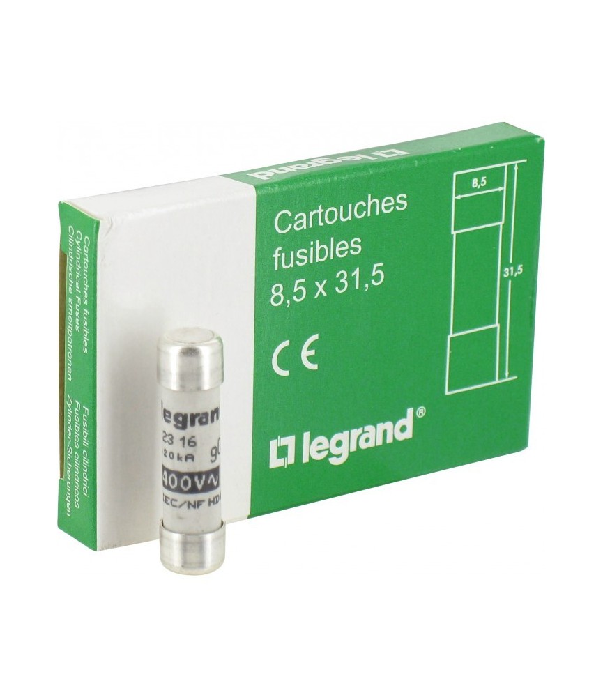 Cartouches industrielles cylindriques - 8.5 x 31.5 mm - 16 A - Sans voyant - Boîte de 10 - LEGRAND
