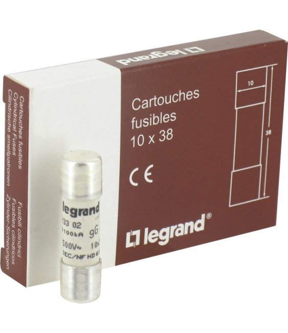 Cartouches industrielles cylindriques - 10 x 38 mm - 2 A - Sans voyant - Boîte de 10 - LEGRAND