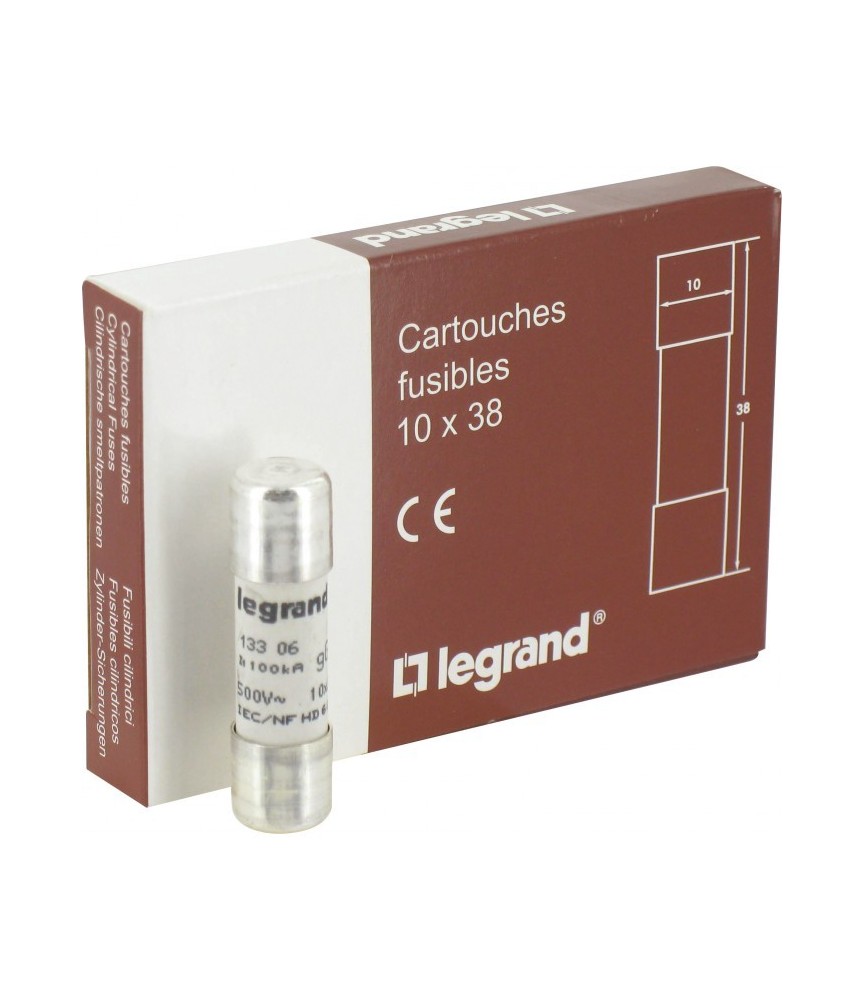 Cartouches industrielles cylindriques - 10 x 38 mm - 6 A - Sans voyant - Boîte de 10 - LEGRAND Cartouches industrielles cylindriques - 10 x 38 mm - 6 A - Sans voyant - Boîte de 10 - LEGRAND