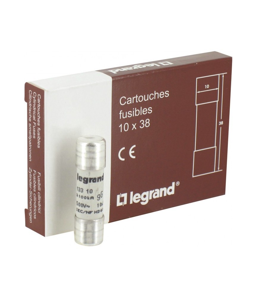 Cartouches industrielles cylindriques - 10 x 38 mm - 10 A - Sans voyant - Boîte de 10 - LEGRAND Cartouches industrielles cylindriques - 10 x 38 mm - 10 A - Sans voyant - Boîte de 10 - LEGRAND