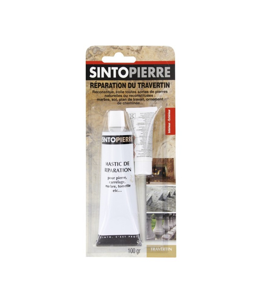 Mastic de réparation pour pierre, carrelage, marbre - Répar’ Sols et Murs - Travertin - 100 Grs - SINTO