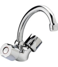 Mélangeur pour lavabo à bec tube avec vidage - Tête céramique - "Équinoxe" -