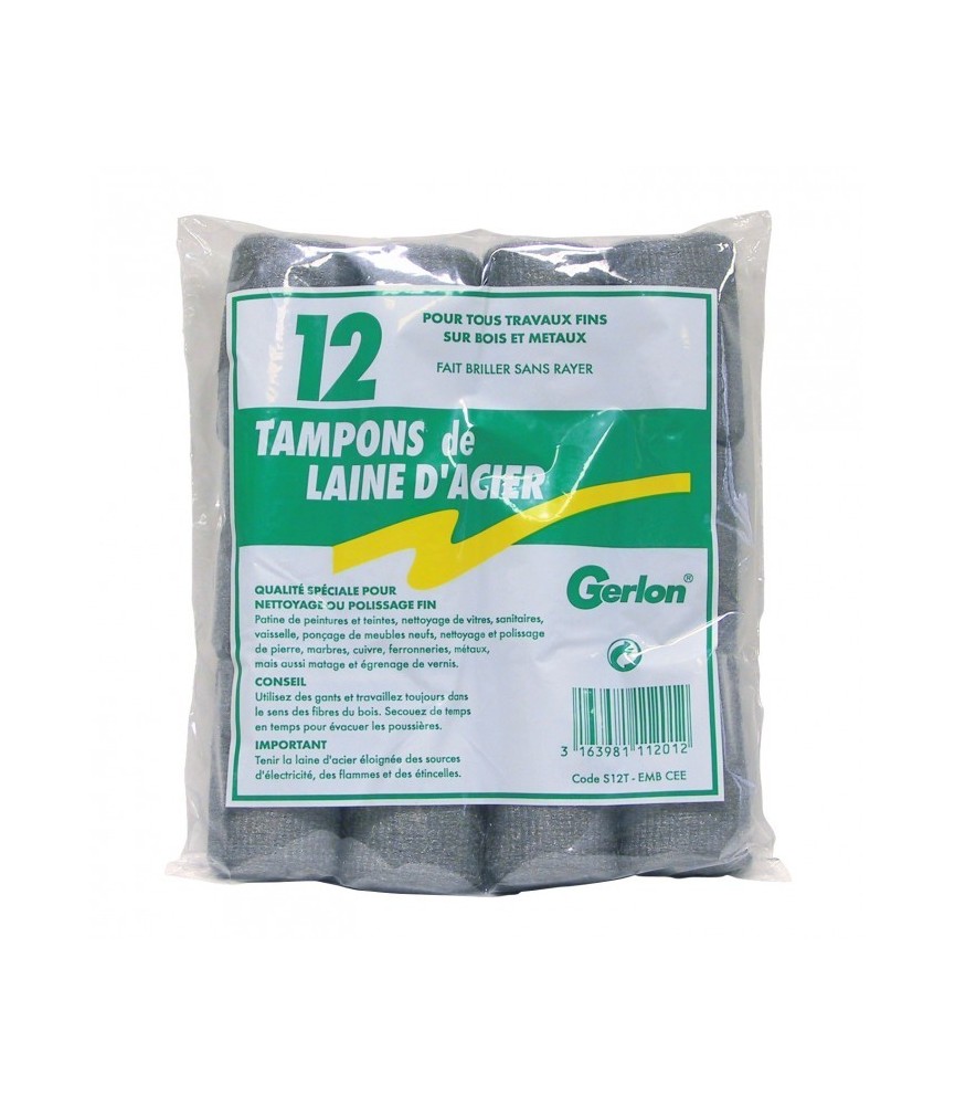Lot de 12 tampons de laine d'acier - GERLON
