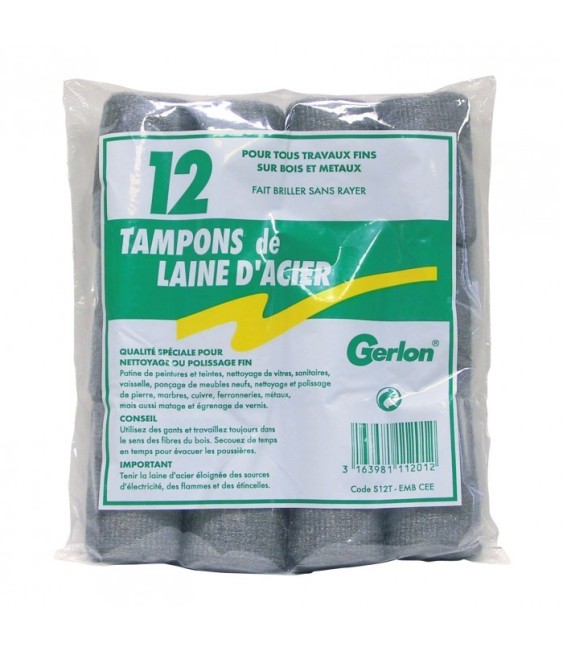 Lot de 12 tampons de laine d'acier - GERLON