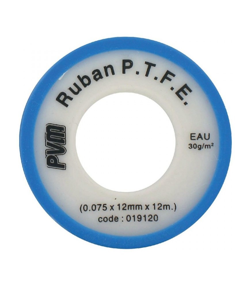Ruban d'étanchéité P.T.F.E - Téflon - 12 m x 12 mm - 0.075 mm - Lot de 10 - PVM Ruban d'étanchéité P.T.F.E - Téflon - 12 m x 12 mm - 0.075 mm - Lot de 10 - PVM