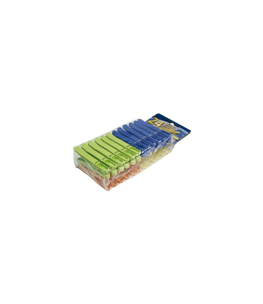 Lot de 24 pinces à linges en plastique multicolores - LAGUELLE