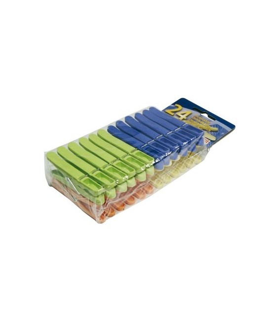 Lot de 24 pinces à linges en plastique multicolores - LAGUELLE