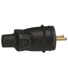 Fiche caoutchouc noire 2P+T 16 A Legrand - Connexion à vis - Sortie droite Mâle