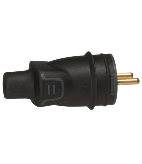 Fiche caoutchouc noire 2P+T 16 A Legrand - Connexion à vis - Sortie droite Mâle
