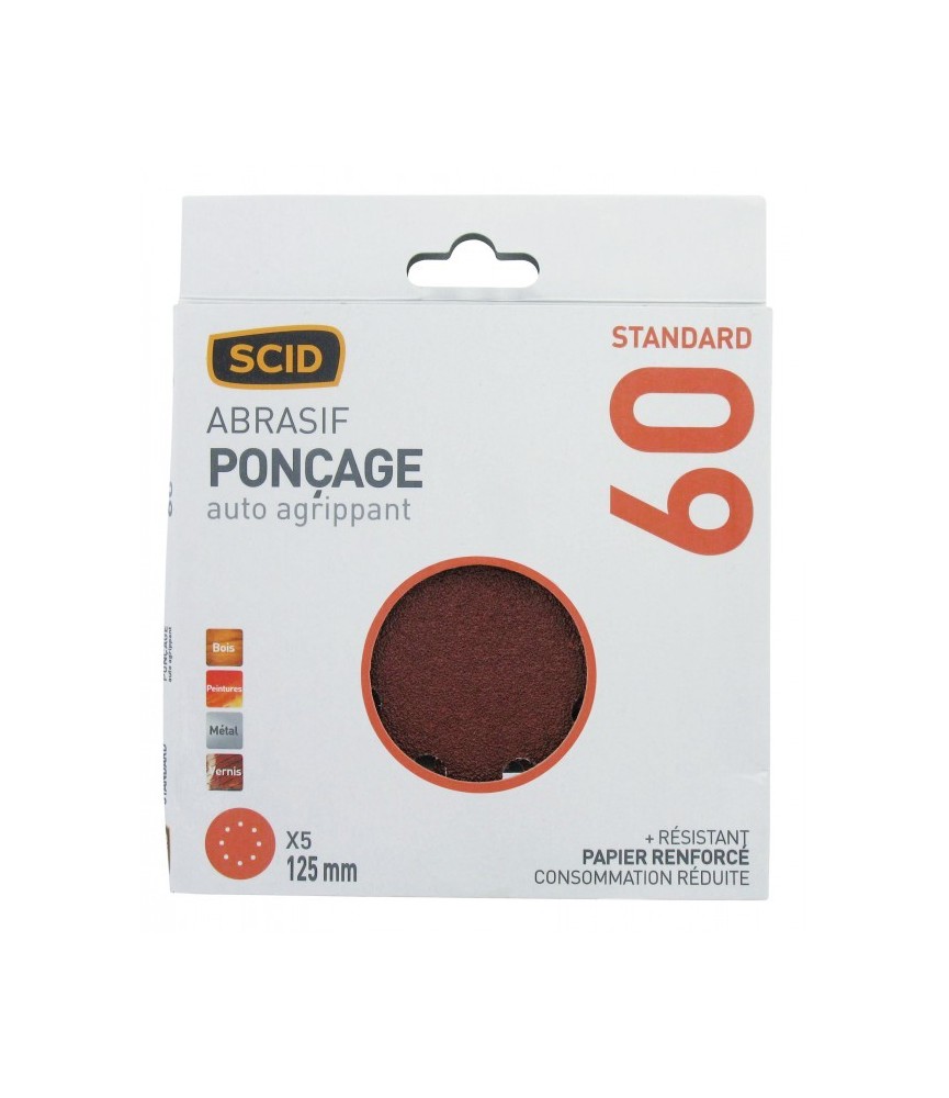 Disque corindon auto-agrippant 125 mm 8T - Grain 60 - Lot de 5 - SCID