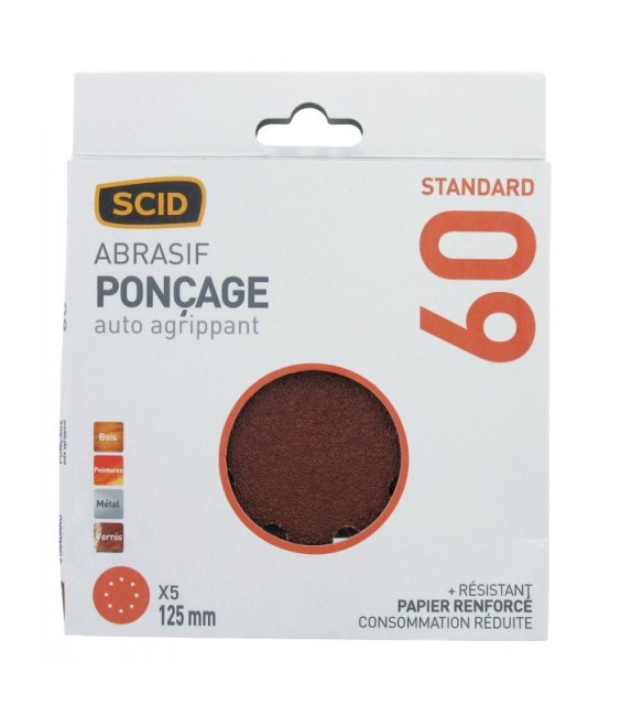 Disque corindon auto-agrippant 125 mm 8T - Grain 60 - Lot de 5 - SCID