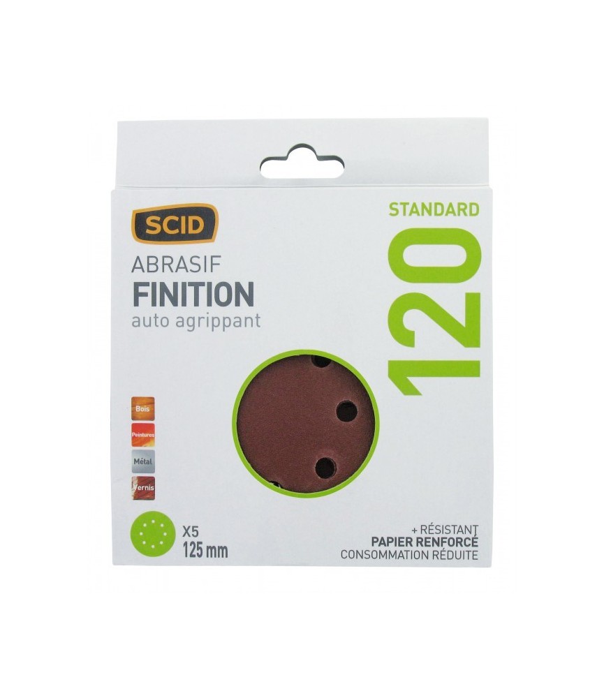 Disque corindon auto-agrippant 125 mm 8T - Grain 120 - Lot de 5 - SCID