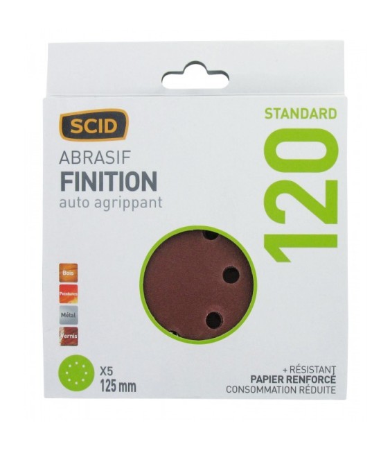 Disque corindon auto-agrippant 125 mm 8T - Grain 120 - Lot de 5 - SCID