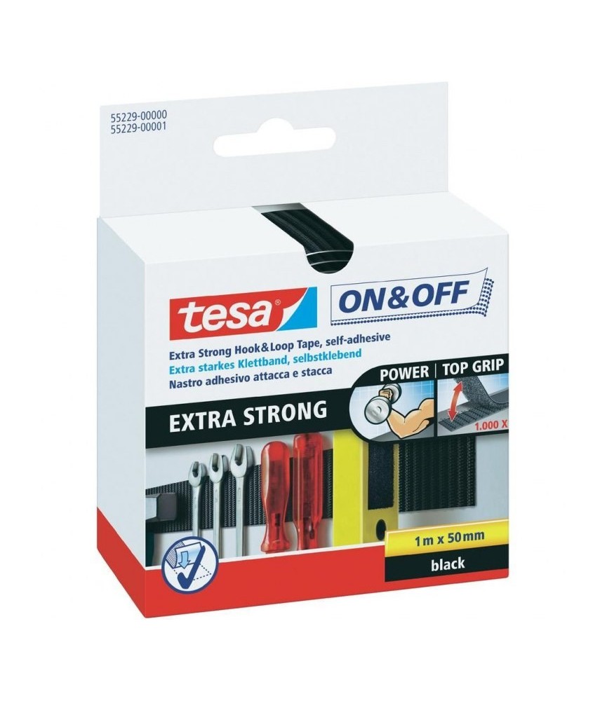 Bande Extra Strong Velcro - Noir - 1 m x 50 mm - TESA