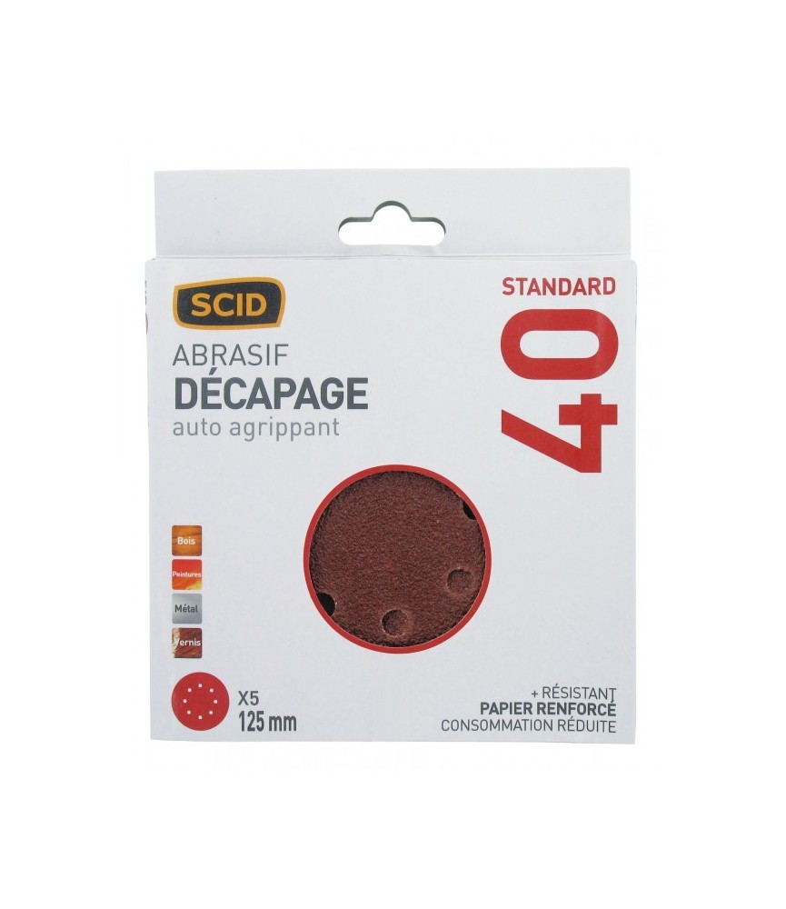 Disque corindon auto-agrippant 125 mm 8T - Grain 40 - Lot de 5 - SCID