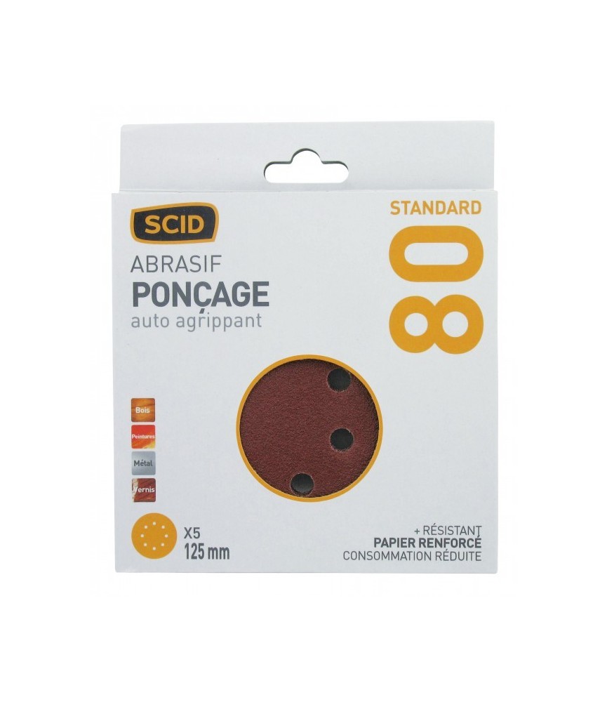 Disque corindon auto-agrippant 125 mm 8T - Grain 80 - Lot de 5 - SCID