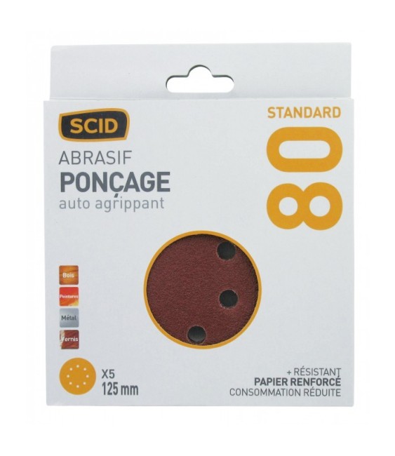 Disque corindon auto-agrippant 125 mm 8T - Grain 80 - Lot de 5 - SCID