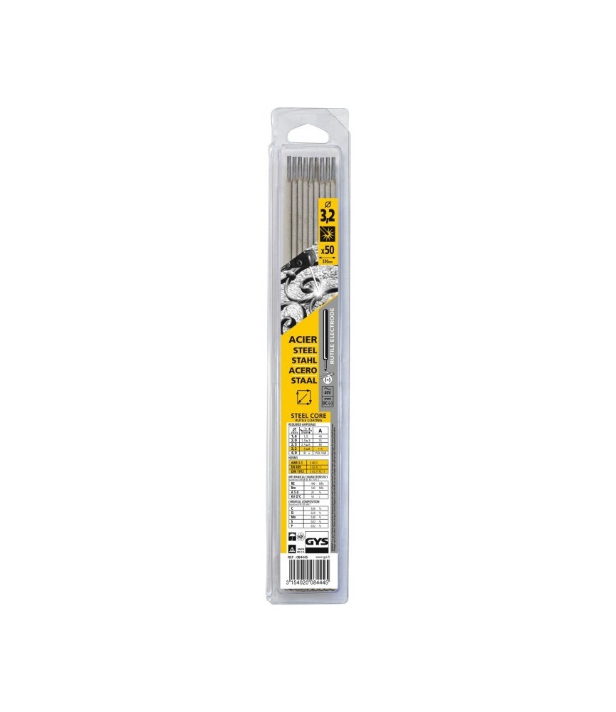 Électrodes de soudage - Rutile Acier - 3.2 mm - Boîte de 50 - GYS Électrodes de soudage - Rutile Acier - 3.2 mm - Boîte de 50 - GYS