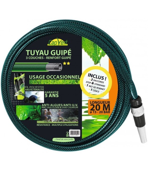 Batterie de tuyau guipé - Equipé - 20 m - CAP VERT