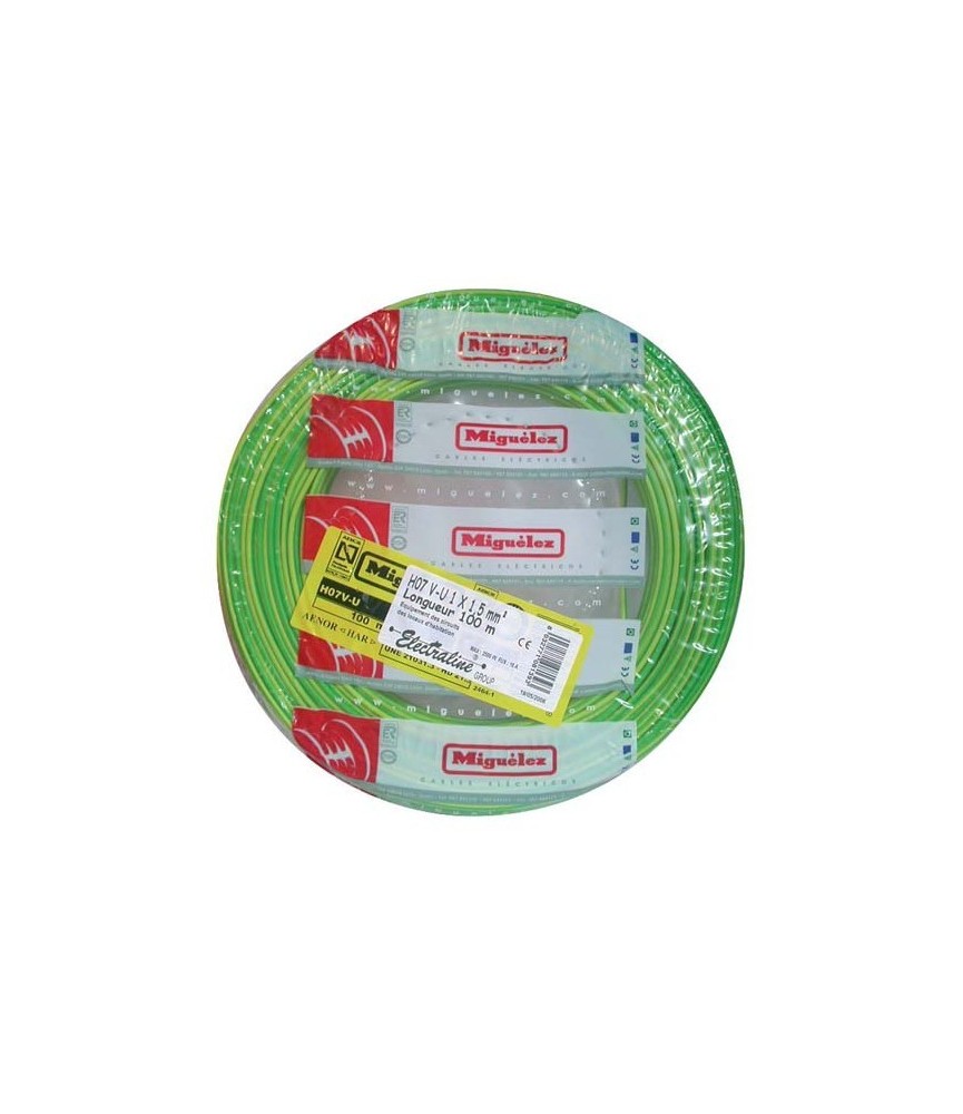 Couronne de 100 M - Vert / Jaune - H07 V-U 1,5 mm² - ELECTRALINE