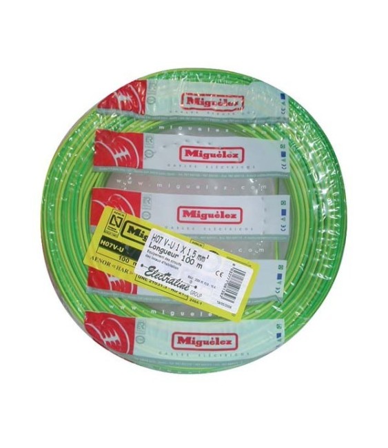 Couronne de 100 M - Vert / Jaune - H07 V-U 1,5 mm² - ELECTRALINE