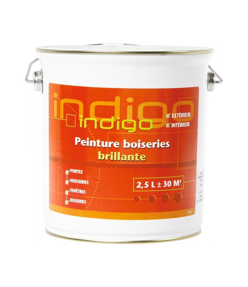 Peinture brillante pour boisseries - Blanc - 2.5 L - INDIGO