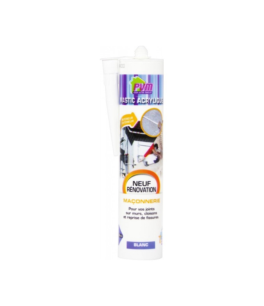 Mastic blanc pour maçonnerie / fissures - 310 ml - PVM Mastic blanc pour maçonnerie / fissures - 310 ml - PVM