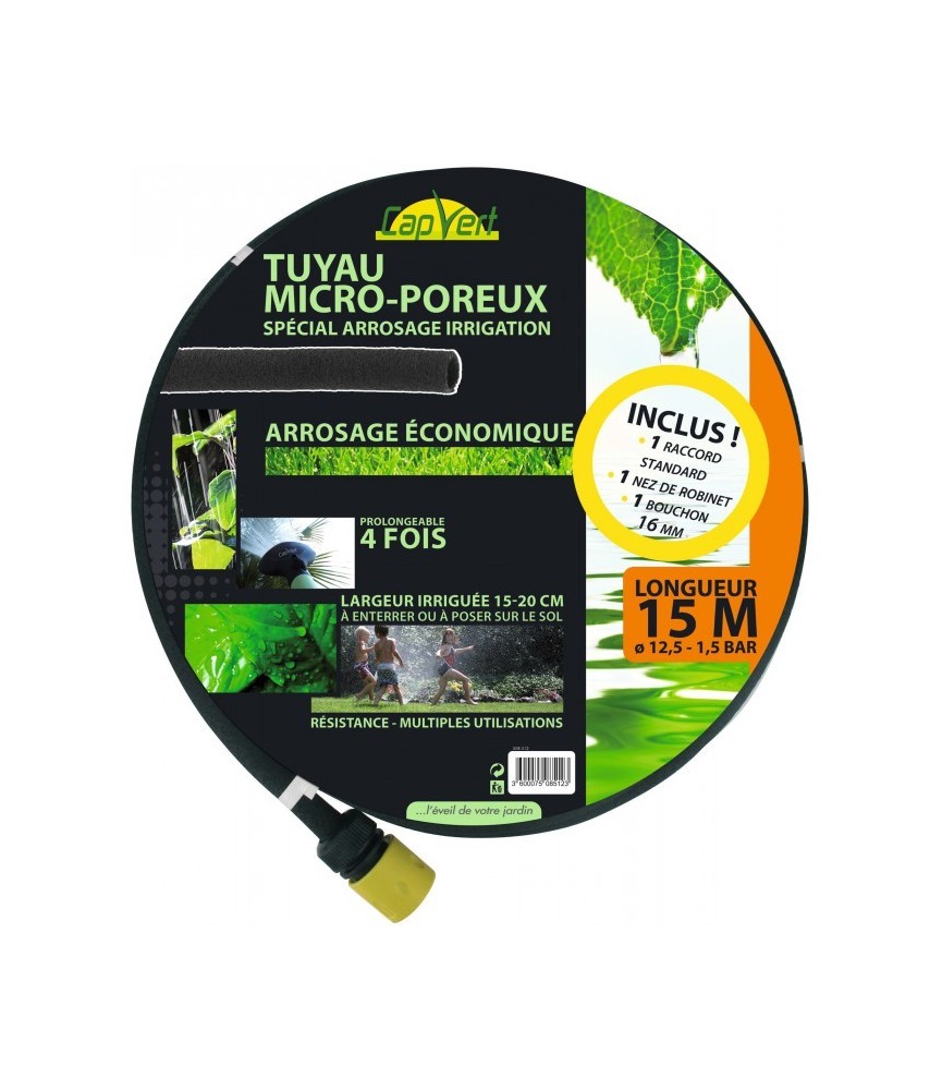 Tuyau microporeux équipé - 15 M -  12.5 mm - CAP VERT