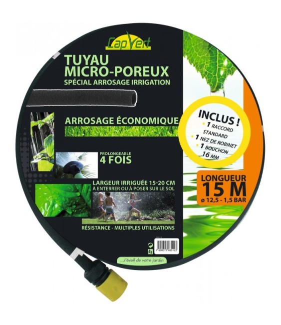 Tuyau microporeux équipé - 15 M -  12.5 mm - CAP VERT