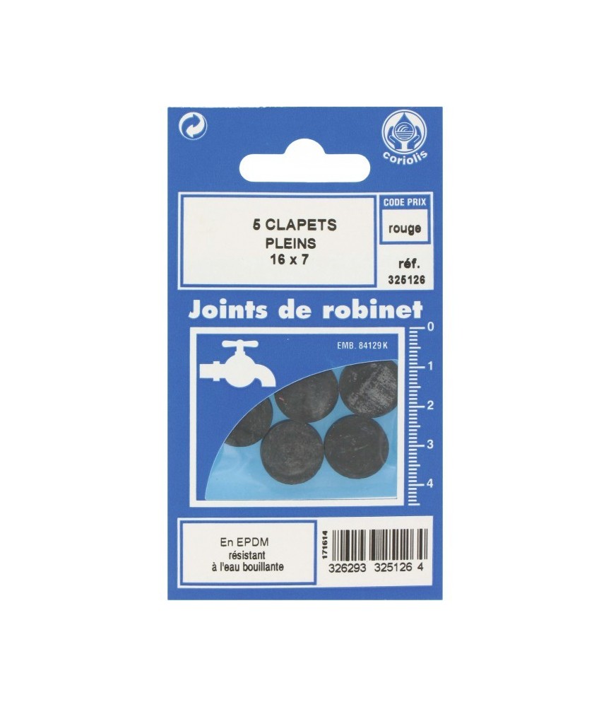 Joint Clapet plein Robinet - 16 x 7 mm - Lot de 5 - GRIPP Joint Clapet plein Robinet - 16 x 7 mm - Lot de 5 - GRIPP