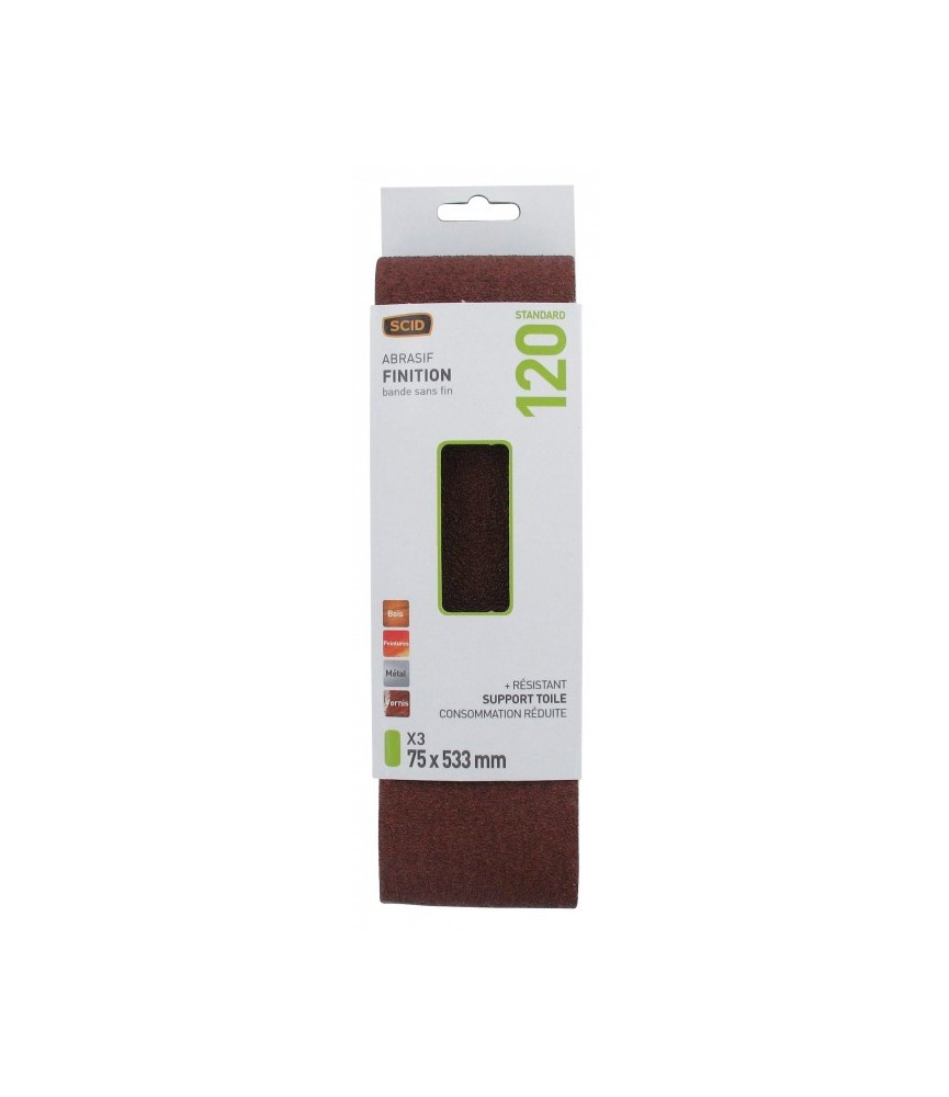 Bande pour ponçeuse - Grain 120 - 75 x 533 mm Lot de 3 pièces - SCID