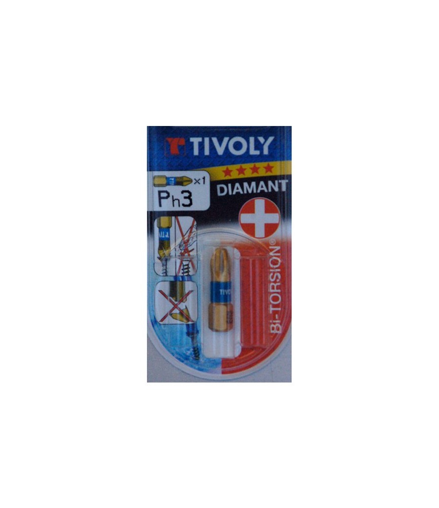 Embout de vissage - Bi-torsion Diamant - PH 3 - Vis Philips 25 mm - TIVOLY Embout de vissage - Bi-torsion Diamant - PH 3 - Vis Philips 25 mm - TIVOLY