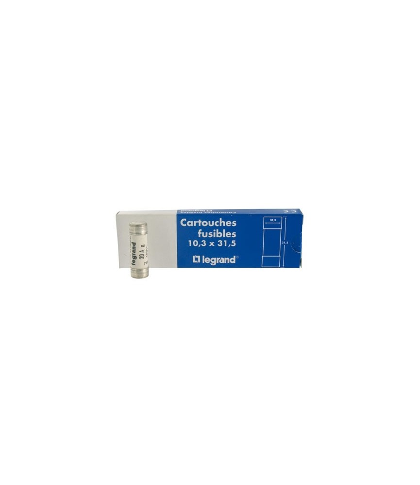 Cartouche domestique cylindrique - 20 A - 31.5 x 10.3 mm - Avec voyant - Lot de 10 - LEGRAND Cartouche domestique cylindrique - 20 A - 31.5 x 10.3 mm - Avec voyant - Lot de 10 - LEGRAND