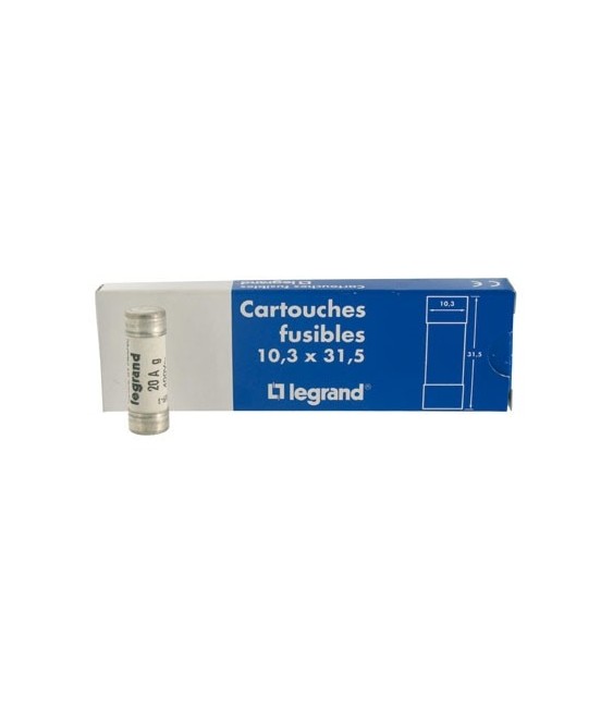 Cartouche domestique cylindrique - 20 A - 31.5 x 10.3 mm - Avec voyant - Lot de 10 - LEGRAND