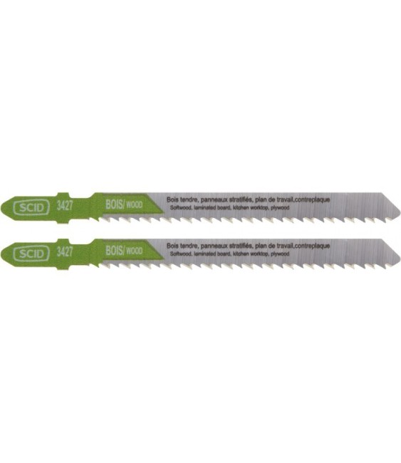Lame pour scie sauteuse pour bois - Accroche en T - 75 x 2.5 mm - Lot de 2 - SCID