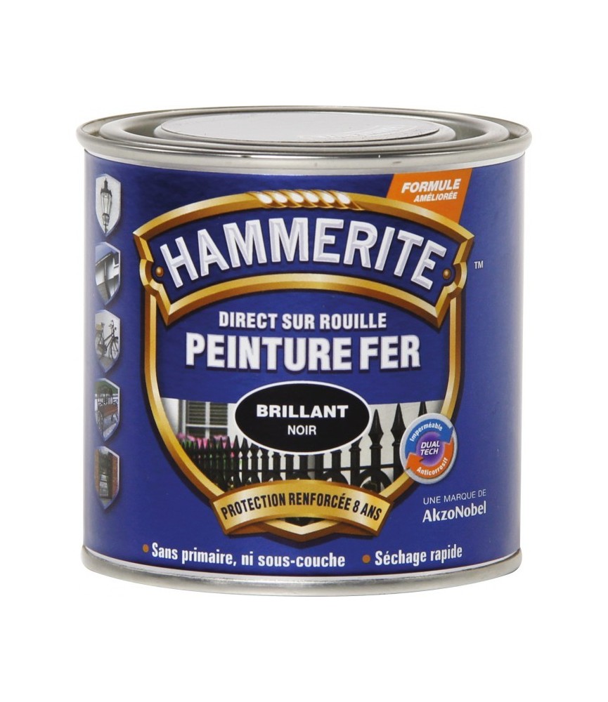 Peinture Fer Direct sur rouille Mat - Noir - 250 ml - HAMMERITE Peinture Fer Direct sur rouille Mat - Noir - 250 ml - HAMMERITE