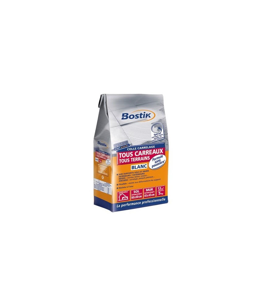 Colle Carrelage - Tous carreaux sans poussière - Blanc - 5 Kg - BOSTIK